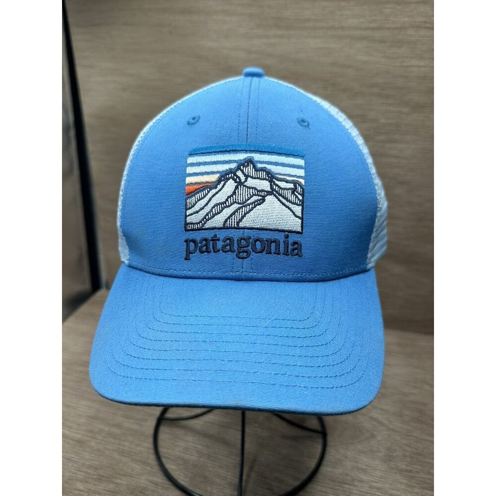 Patagonia Hat Cap Mens Snap Back Gray Blue Trucker Mesh Netplus Hiking Outdoors